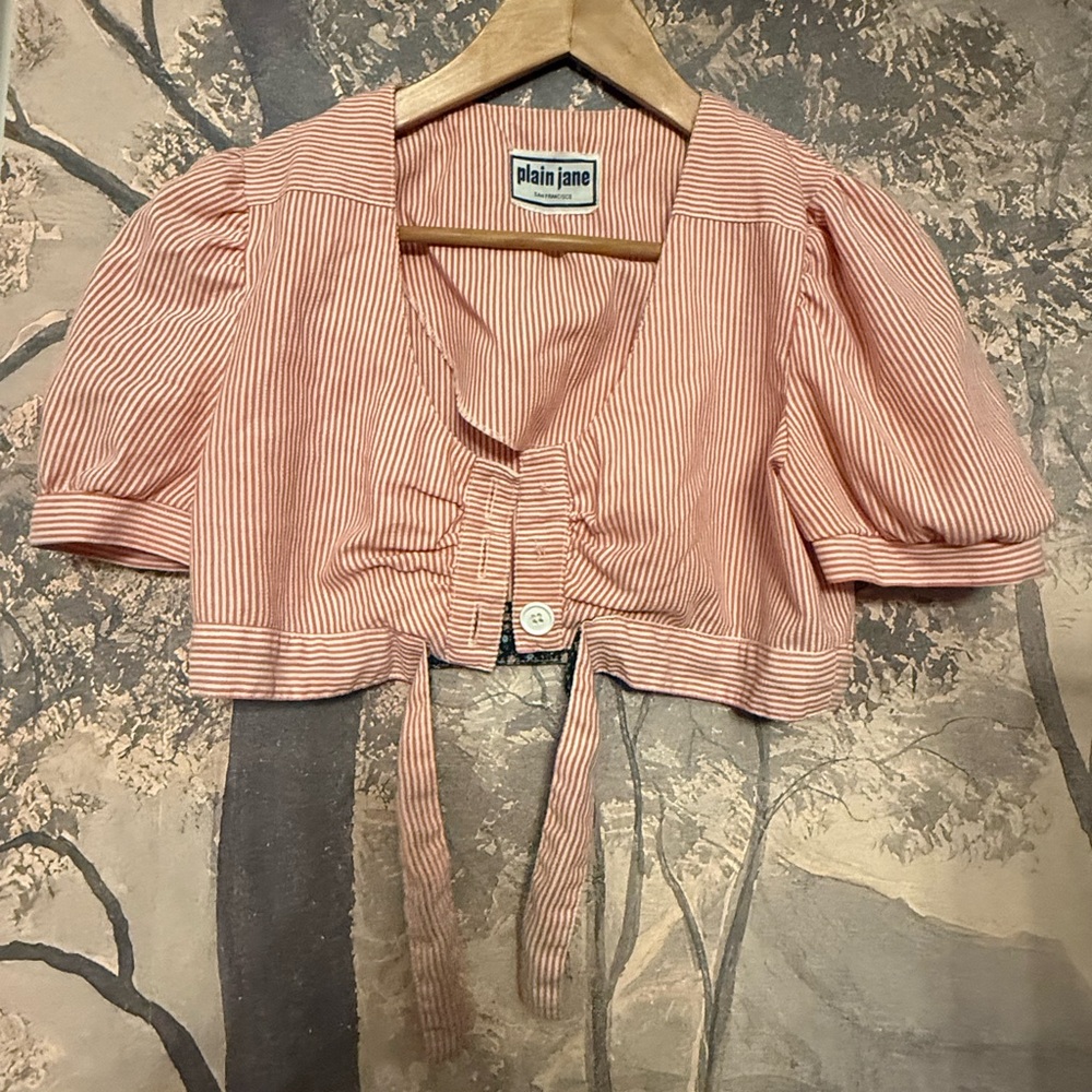 1960s Vintage Pink Striped Tie-Front Crop Top